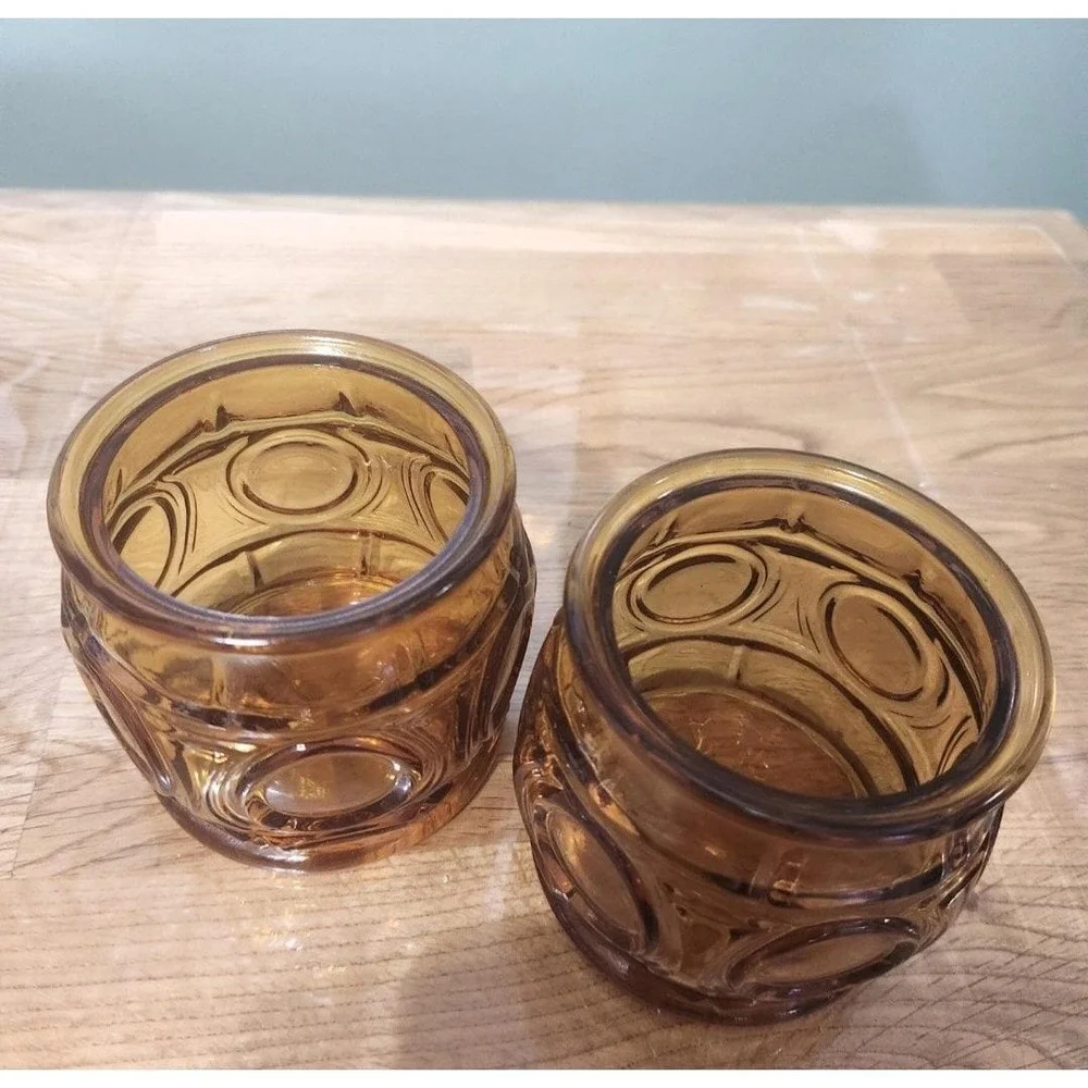 Vintage Wheaton Bullseye Amber Glass Sugar Bowl Votive Holder